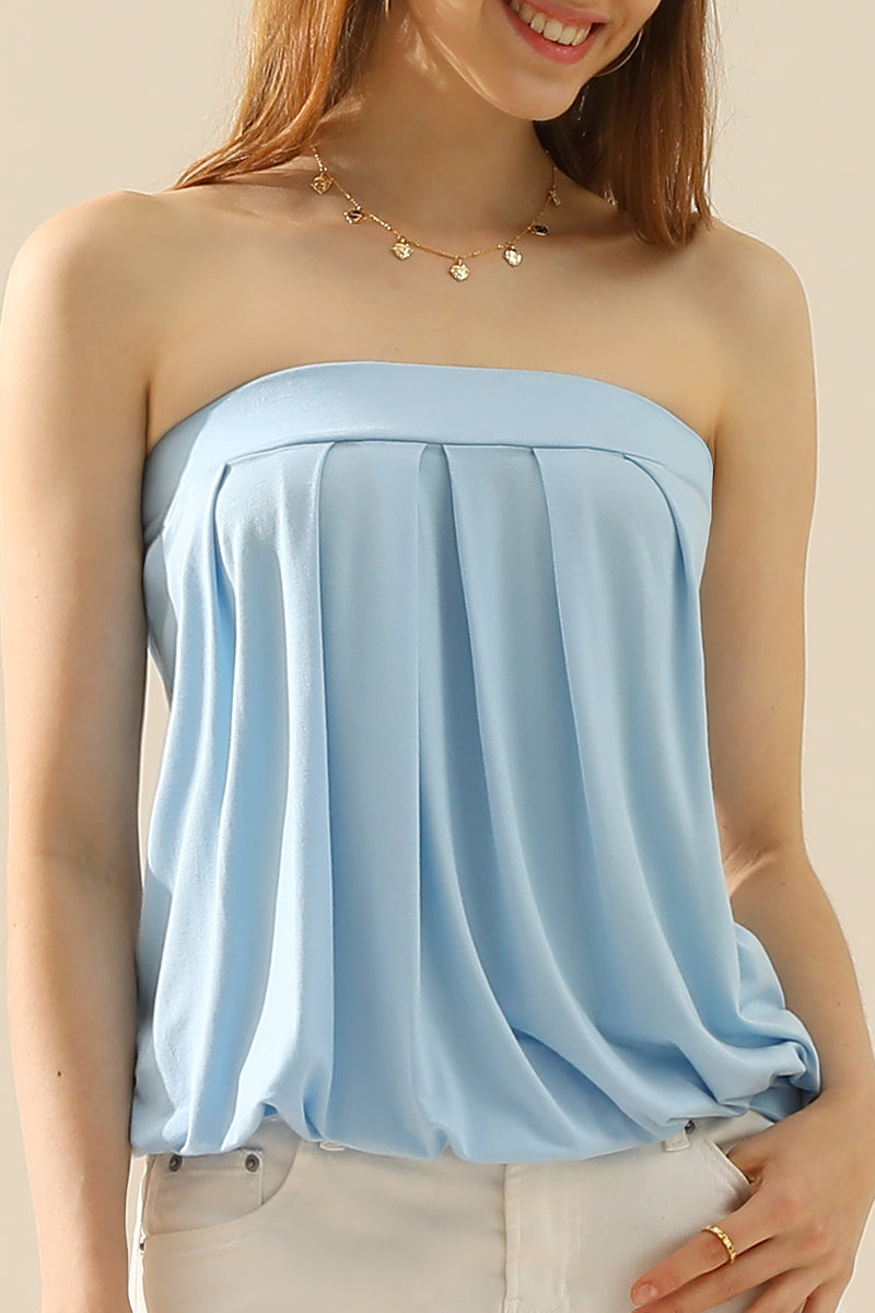 WOMENS BASIC SLEEVELESS PLEATED TUBE TOP