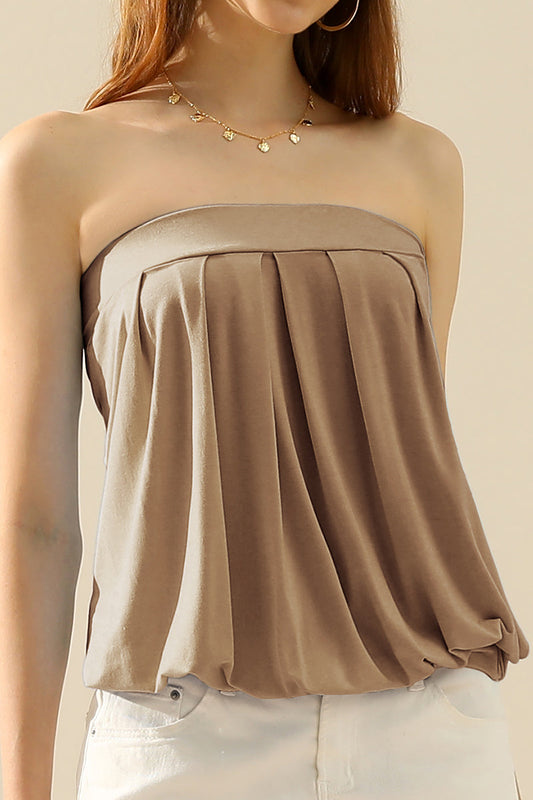 WOMENS BASIC SLEEVELESS PLEATED TUBE TOP