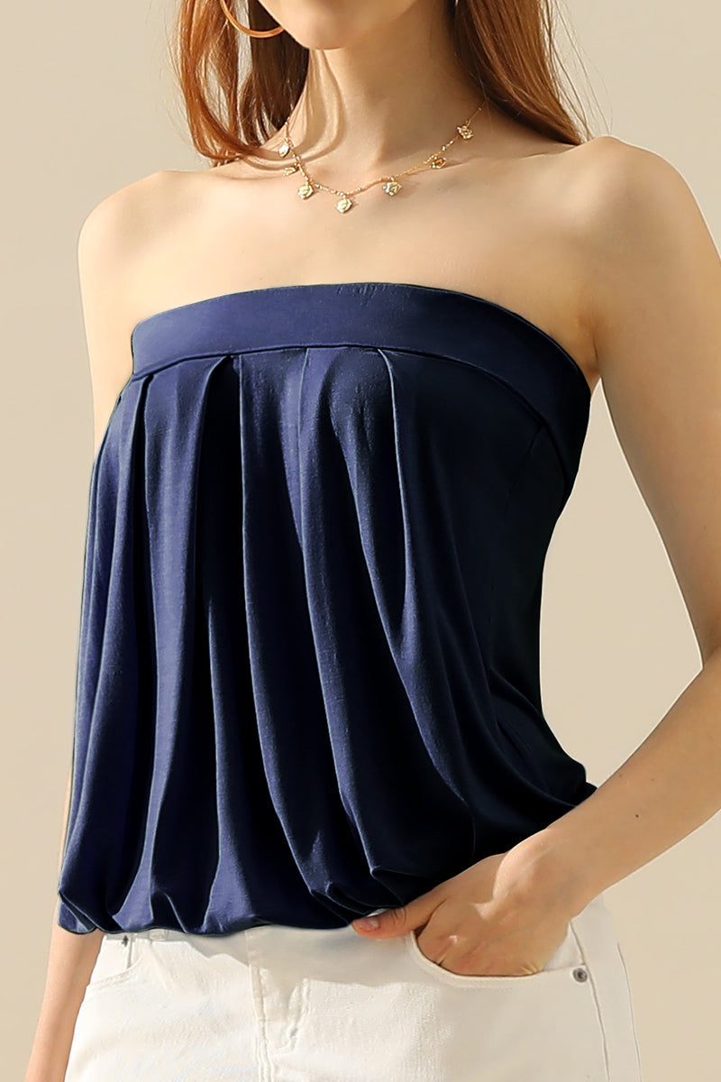 WOMENS BASIC SLEEVELESS PLEATED TUBE TOP