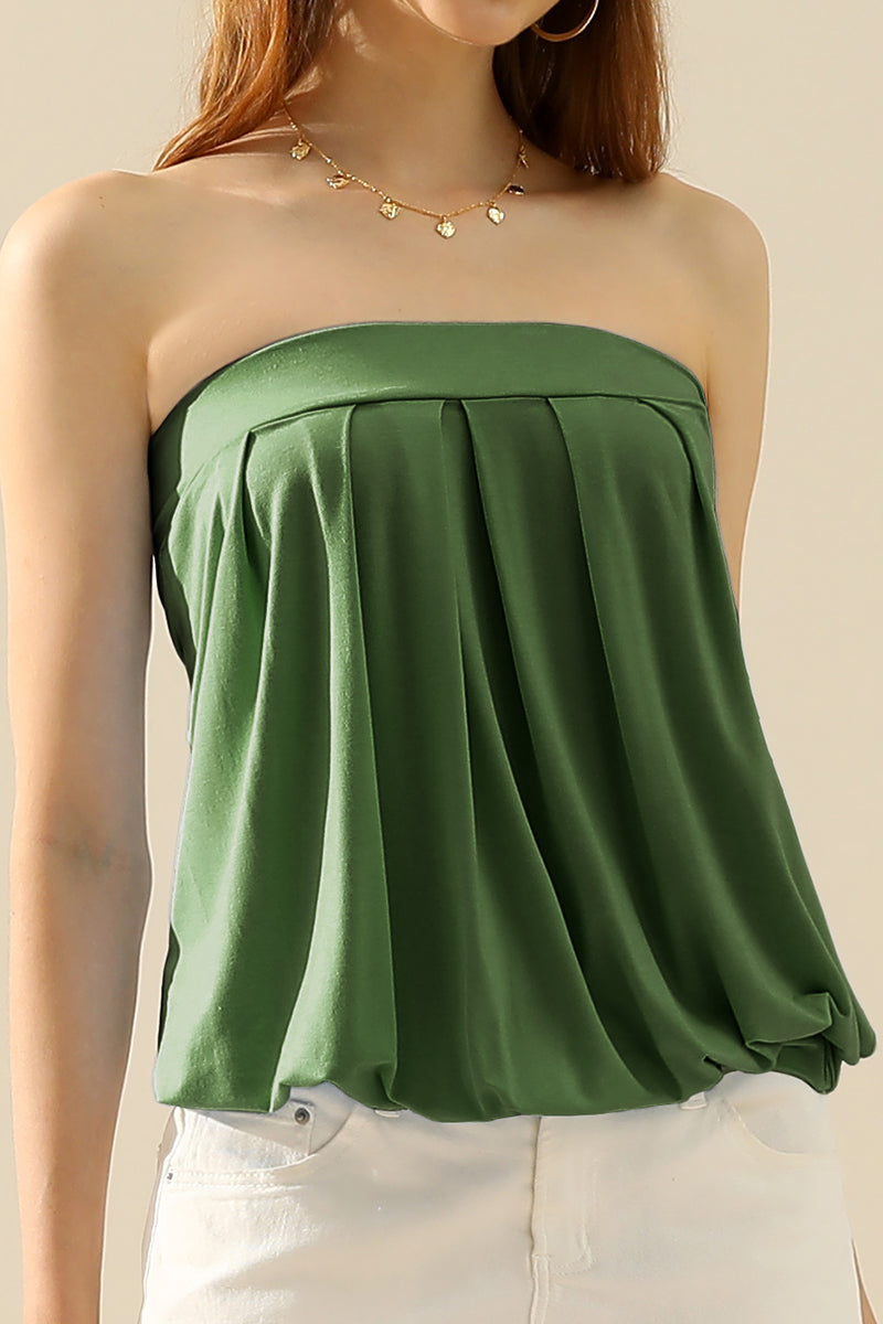 WOMENS BASIC SLEEVELESS PLEATED TUBE TOP