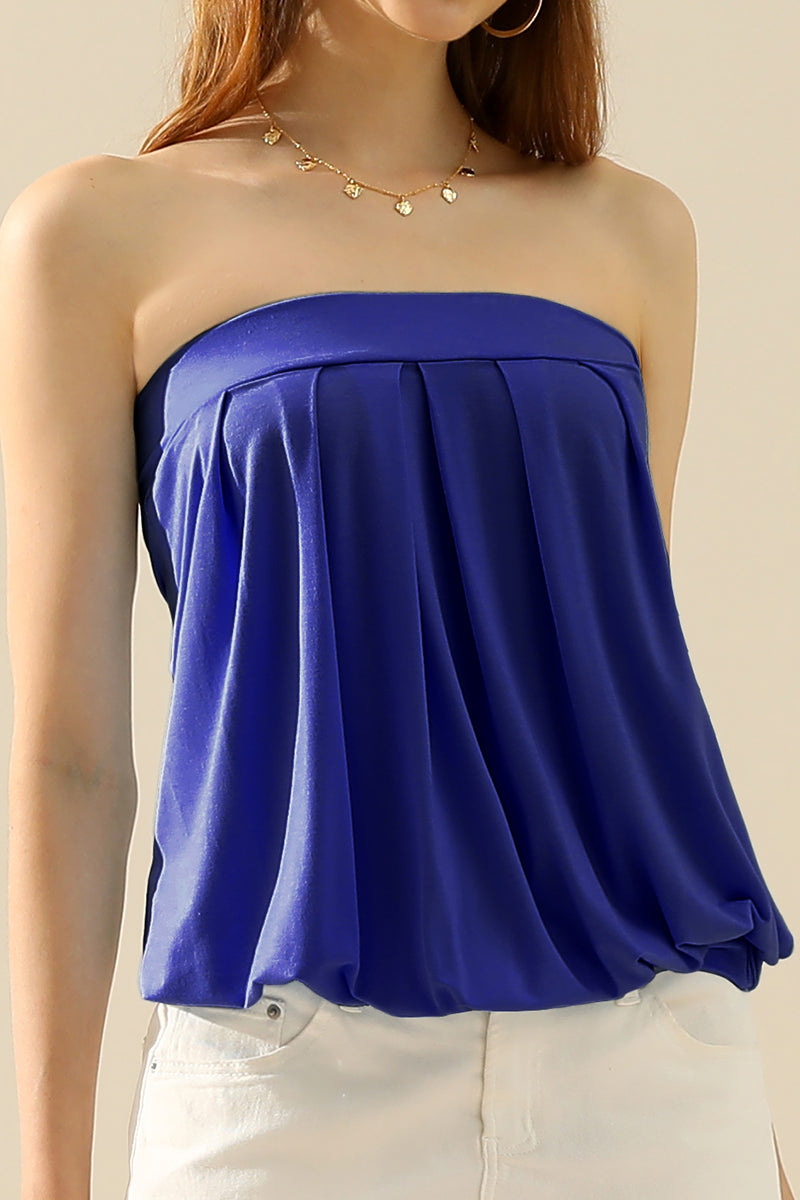 WOMENS BASIC SLEEVELESS PLEATED TUBE TOP