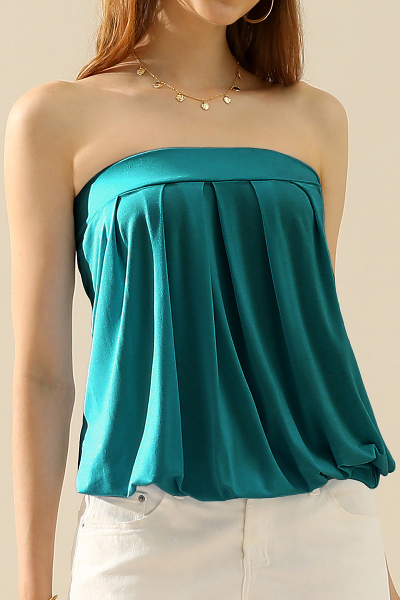 WOMENS BASIC SLEEVELESS PLEATED TUBE TOP