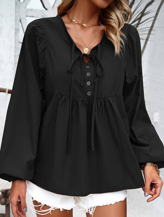 COTTON WICKING V COLLAR BLOUSE_CWTBLL0779