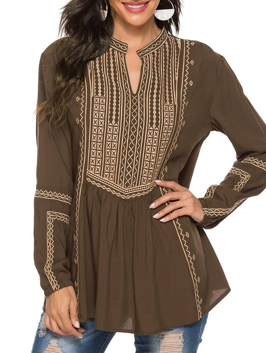 COTTON LONG SLEEVE EMBROIDERED BLOUSE_CWTBLL0817