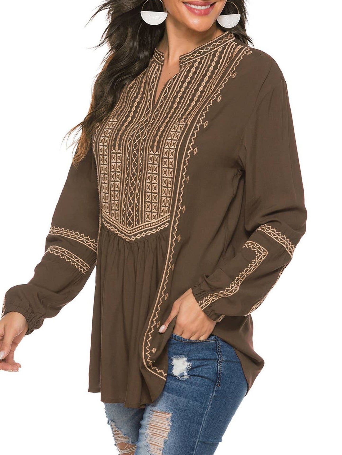 COTTON LONG SLEEVE EMBROIDERED BLOUSE_CWTBLL0817