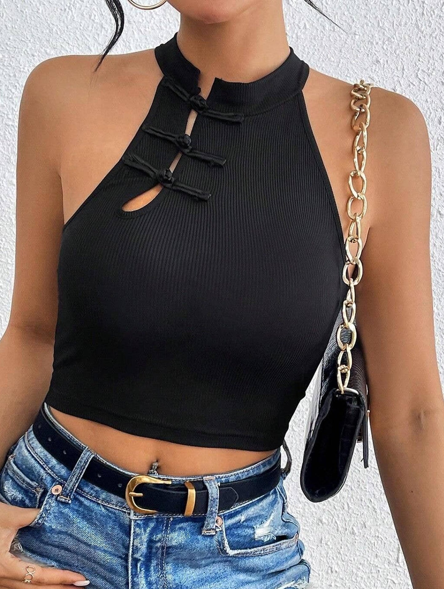 CHINESE KNITTED CHEONGSAM BUCKLE VEST_CWTBLSL0290