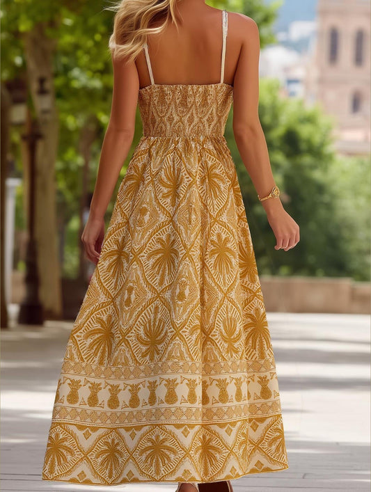 Cascais Bohemia Tropical Palm Strappy Sundress ??Lightweight Summer Dress