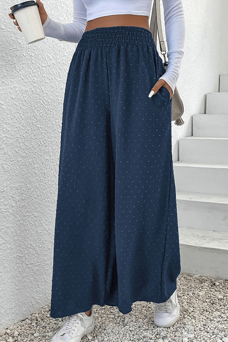 WOMEN ELASTIC WAIST WIDE LEG CASUAL COZY PANTS
