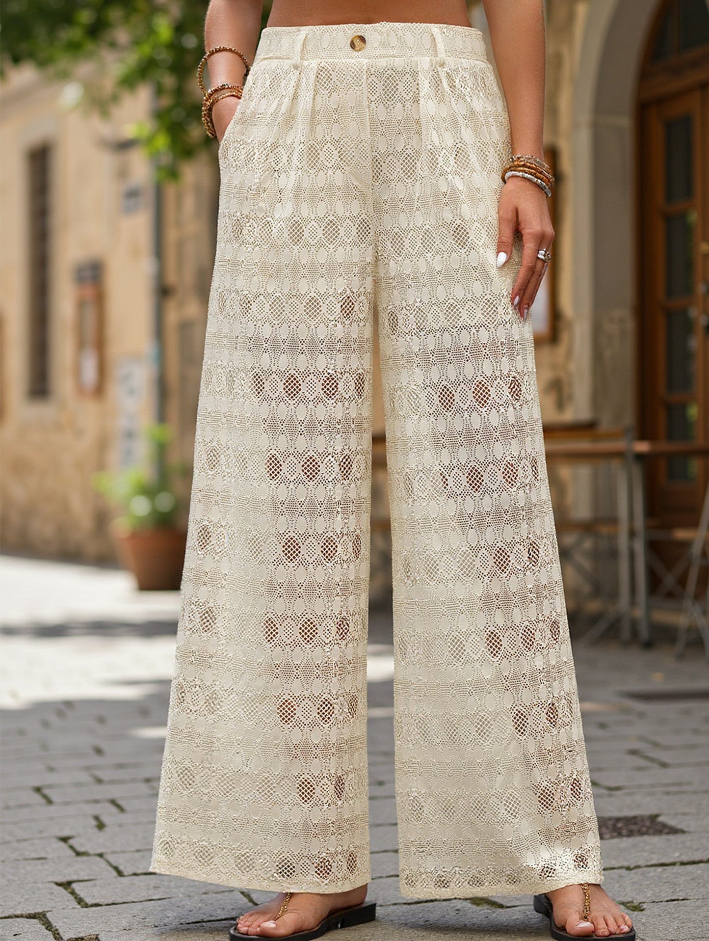 High-waisted loose lace wide-leg pants