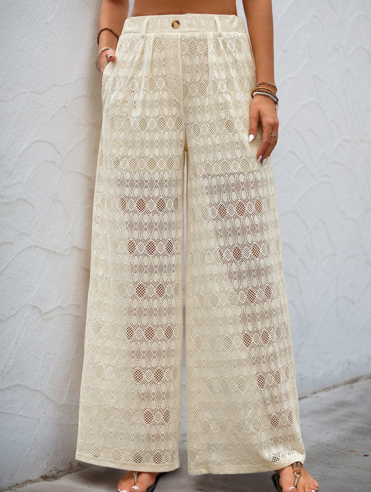 High-waisted loose lace wide-leg pants