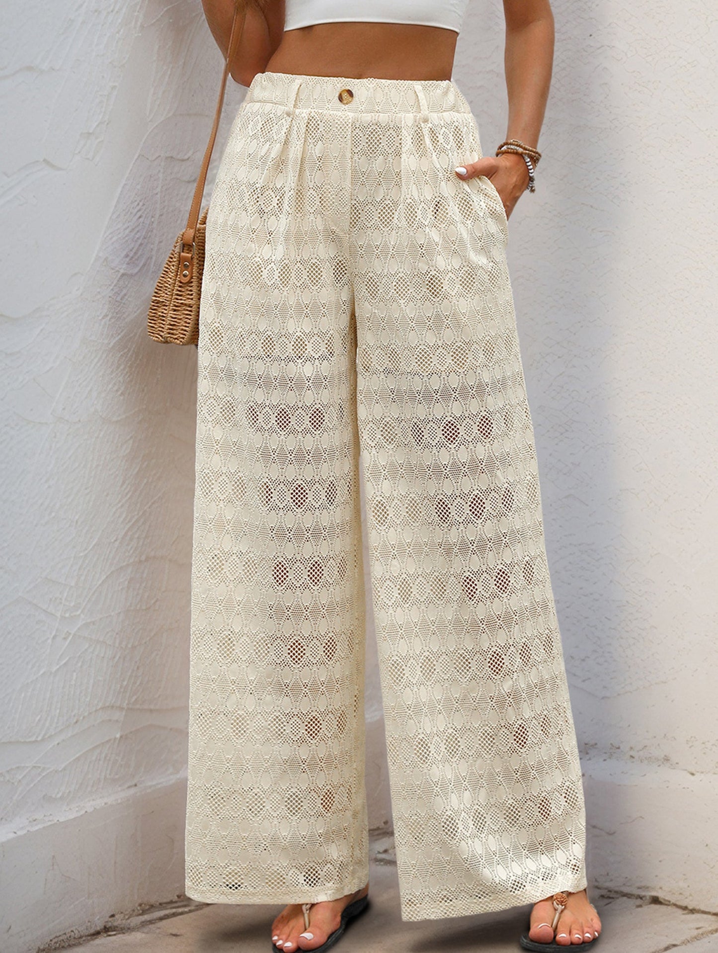 High-waisted loose lace wide-leg pants