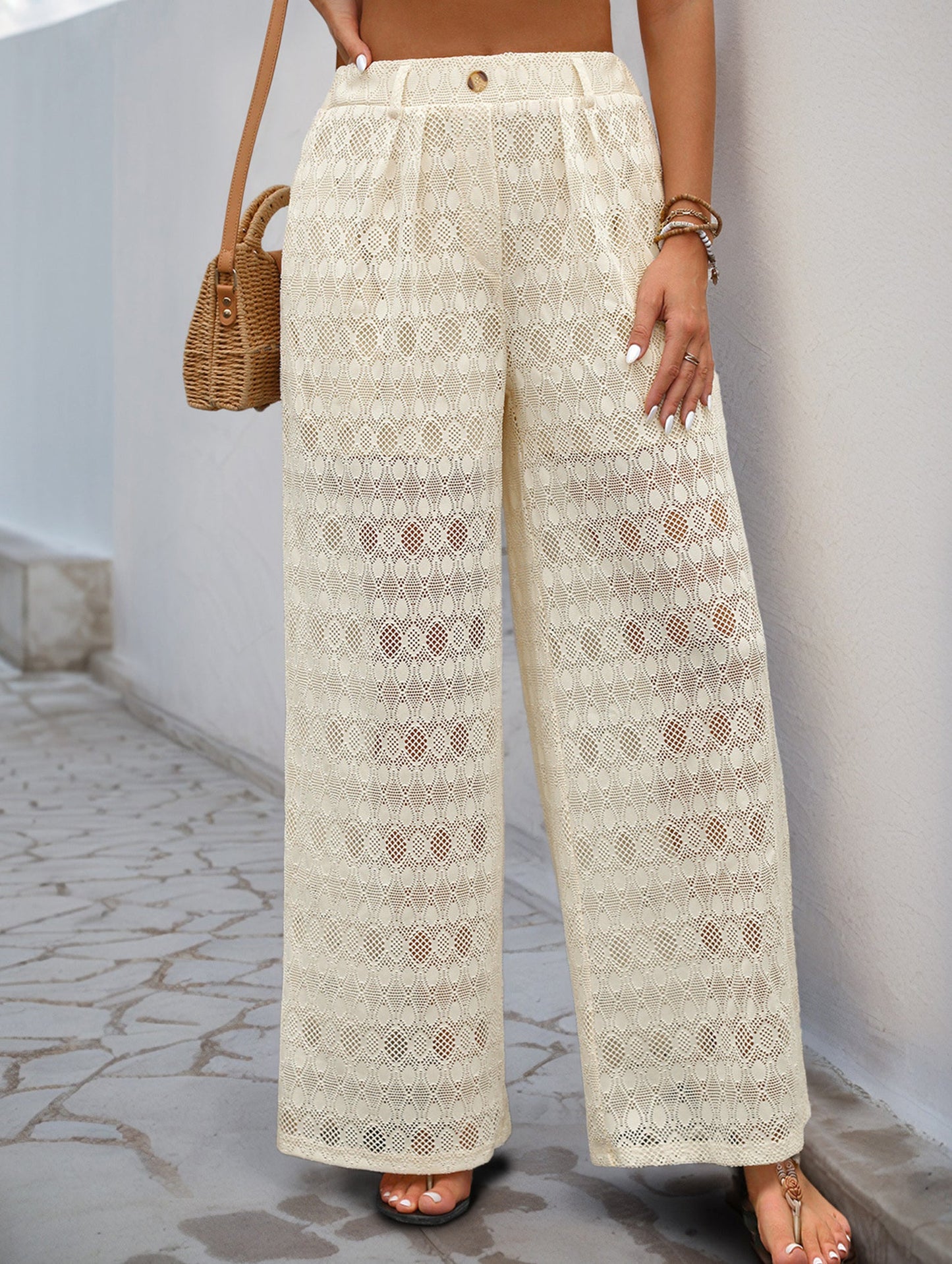 High-waisted loose lace wide-leg pants