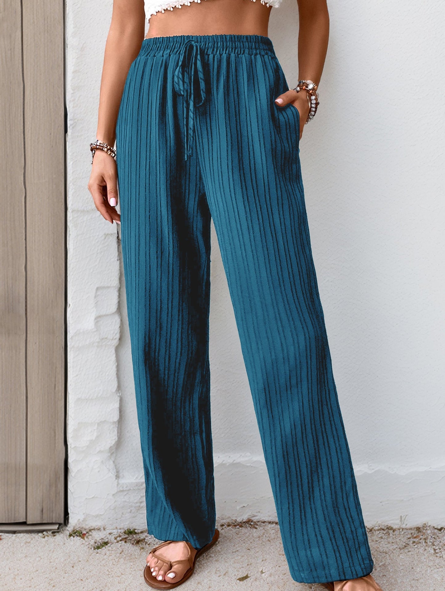 Simple high-waist loose pleated wide-leg pants