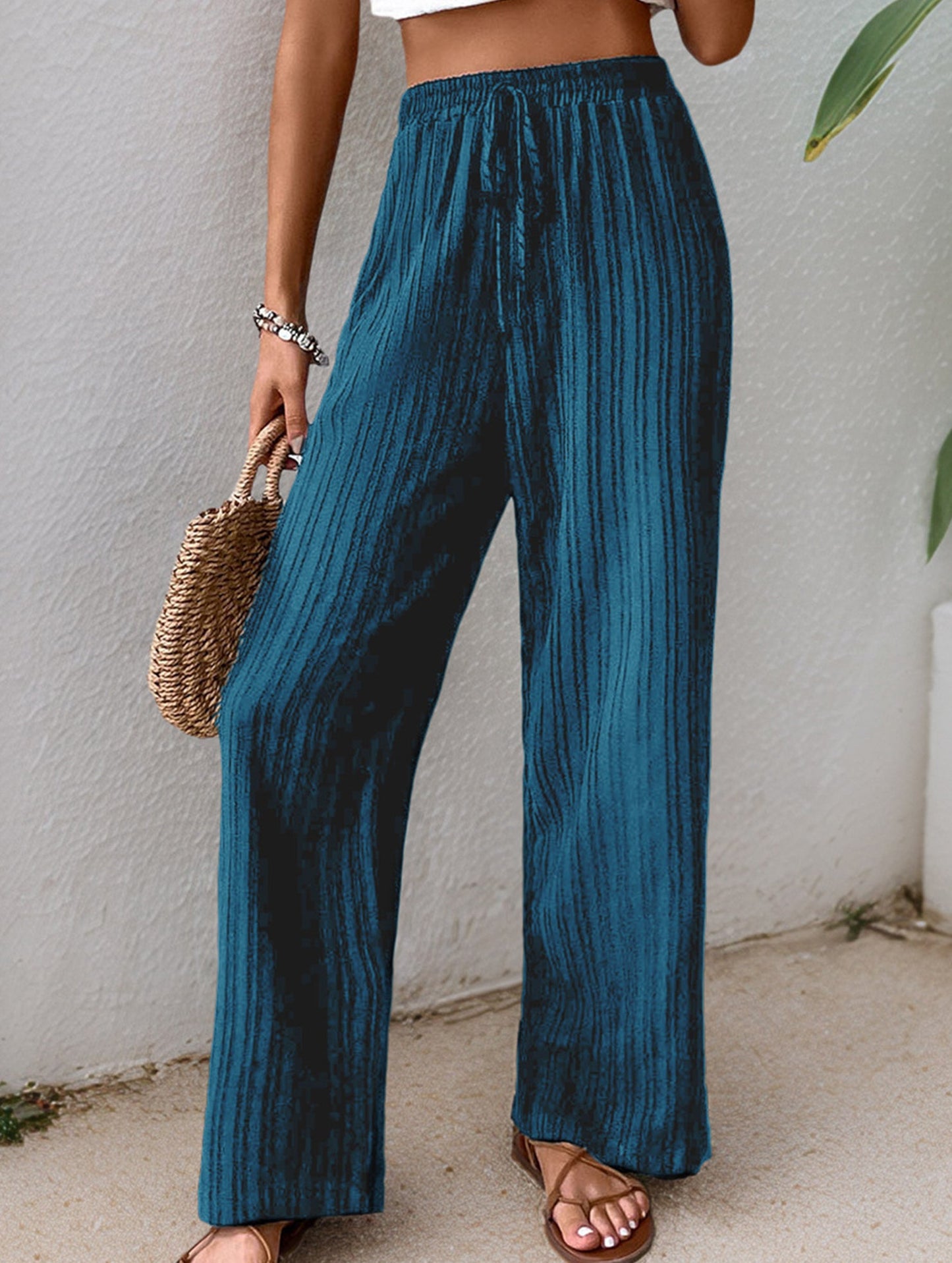 Simple high-waist loose pleated wide-leg pants