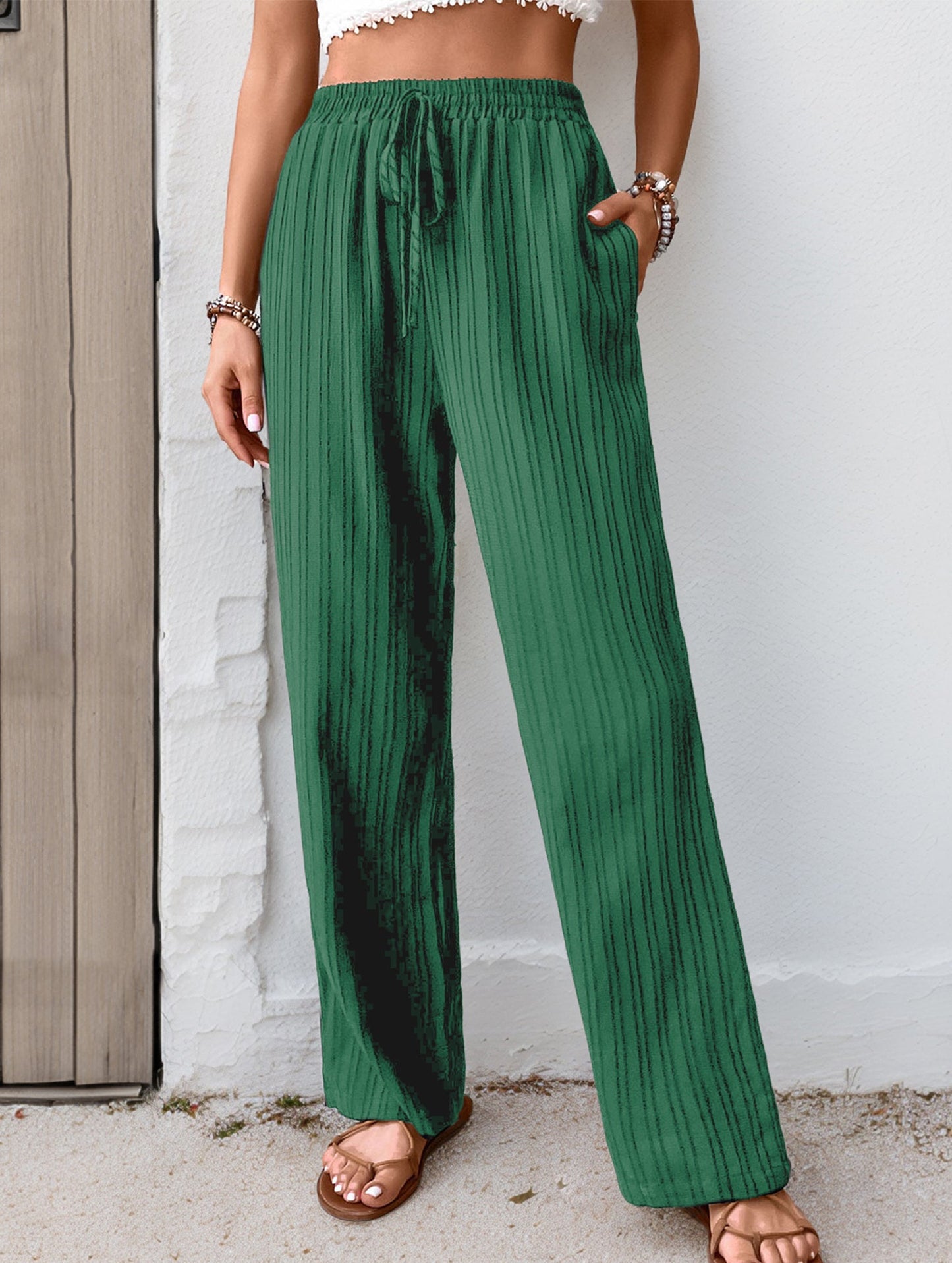 Simple high-waist loose pleated wide-leg pants