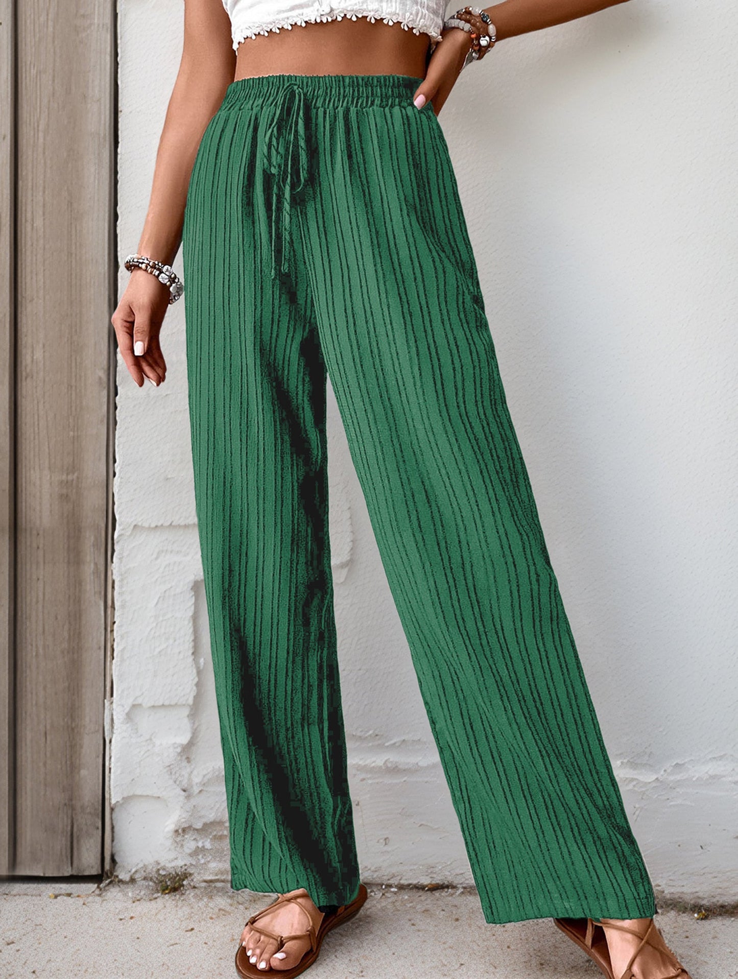 Simple high-waist loose pleated wide-leg pants
