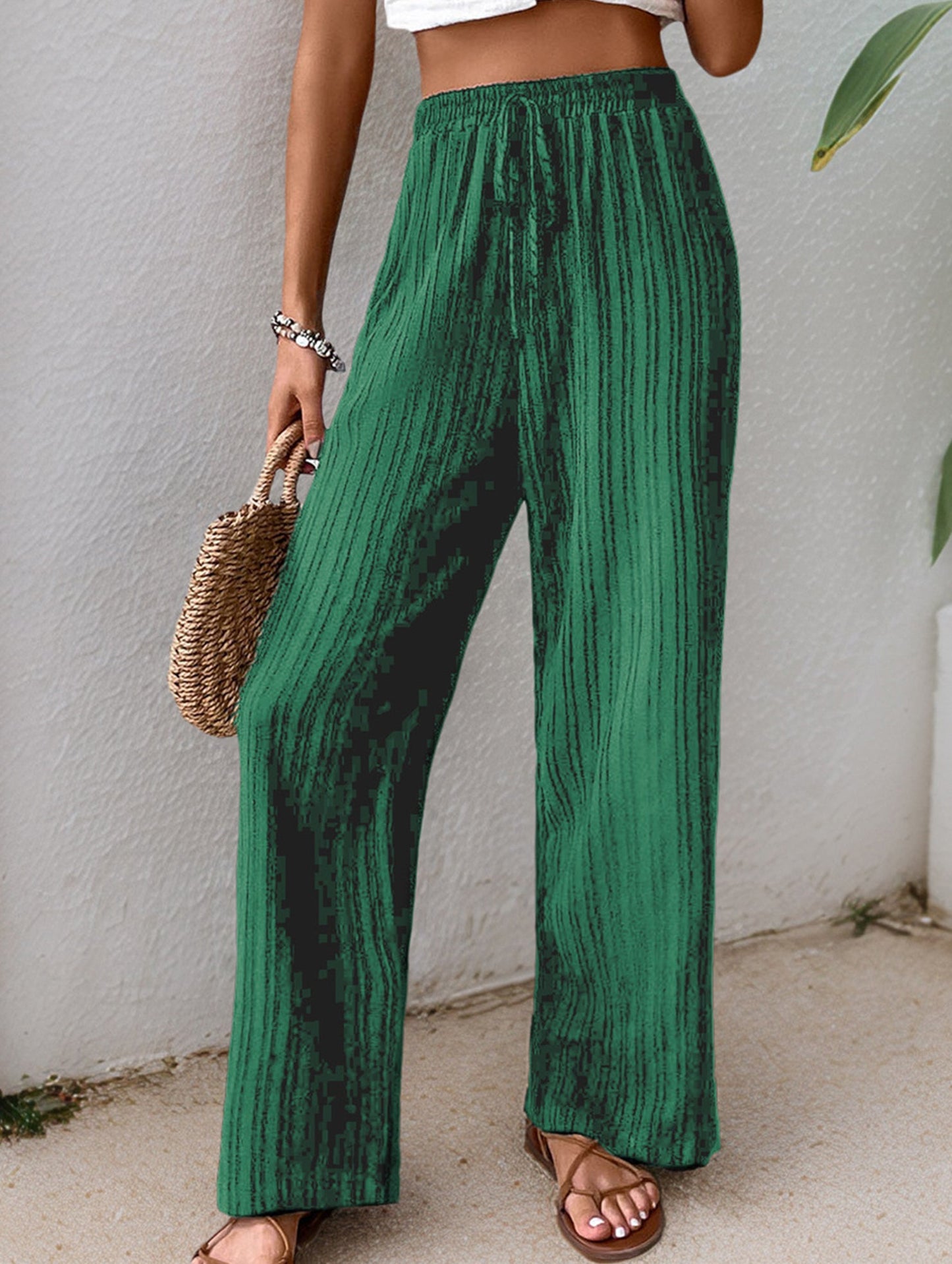 Simple high-waist loose pleated wide-leg pants