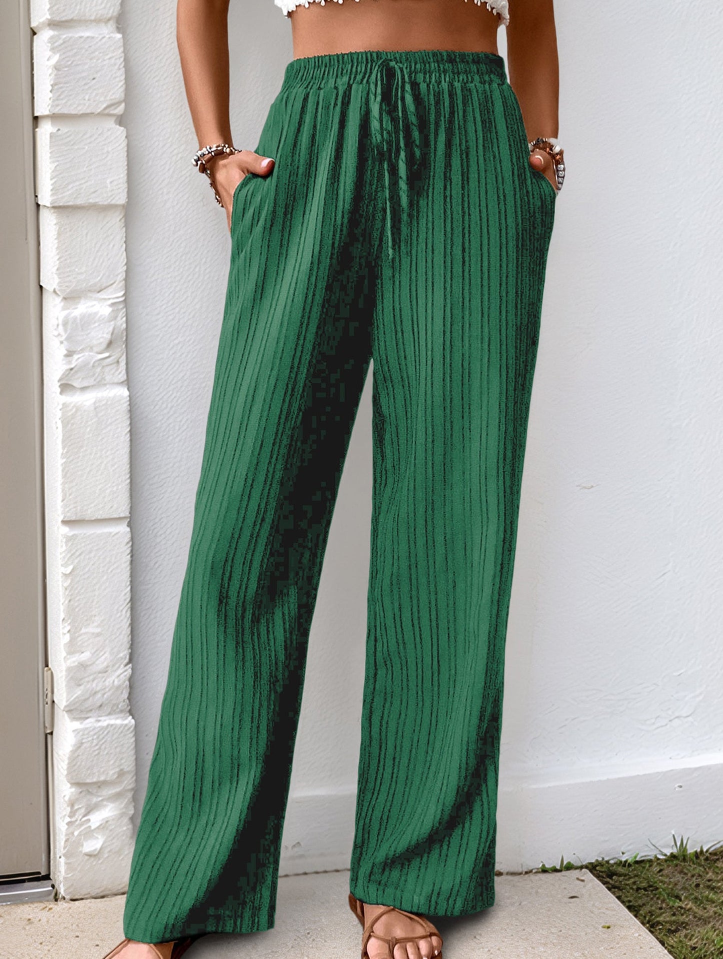Simple high-waist loose pleated wide-leg pants