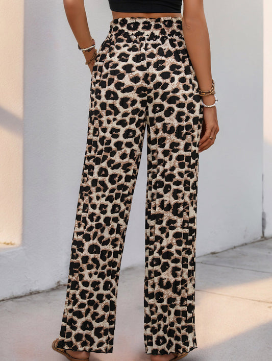 Personalized leopard print wide-leg pants