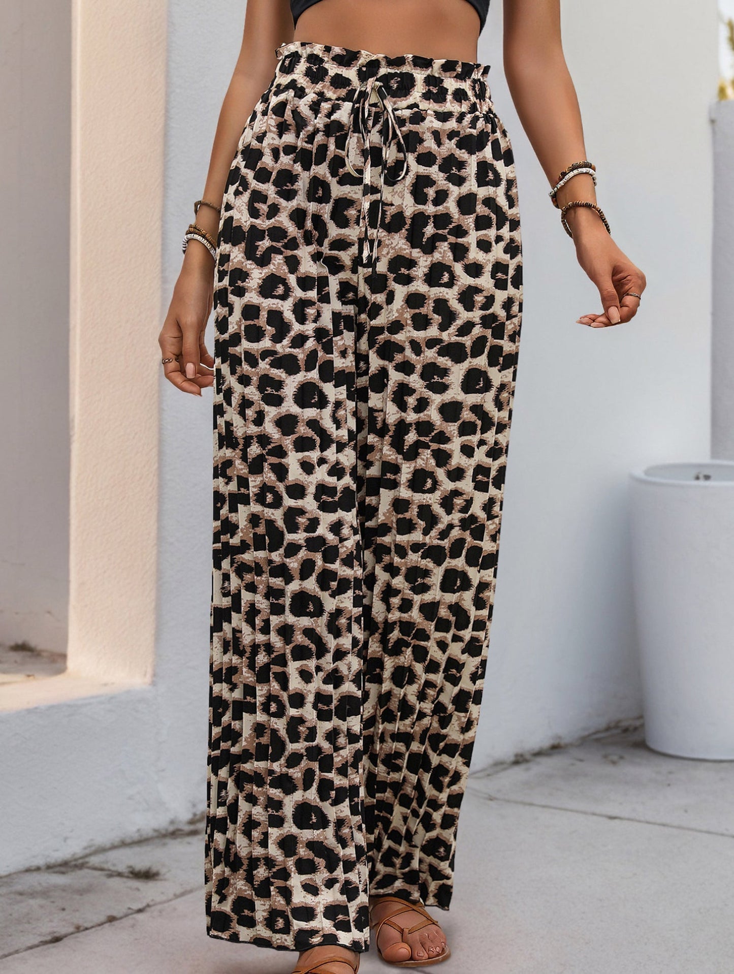 Personalized leopard print wide-leg pants