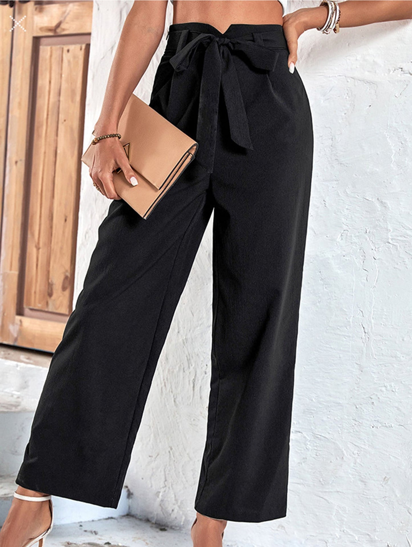 Black casual cropped trousers