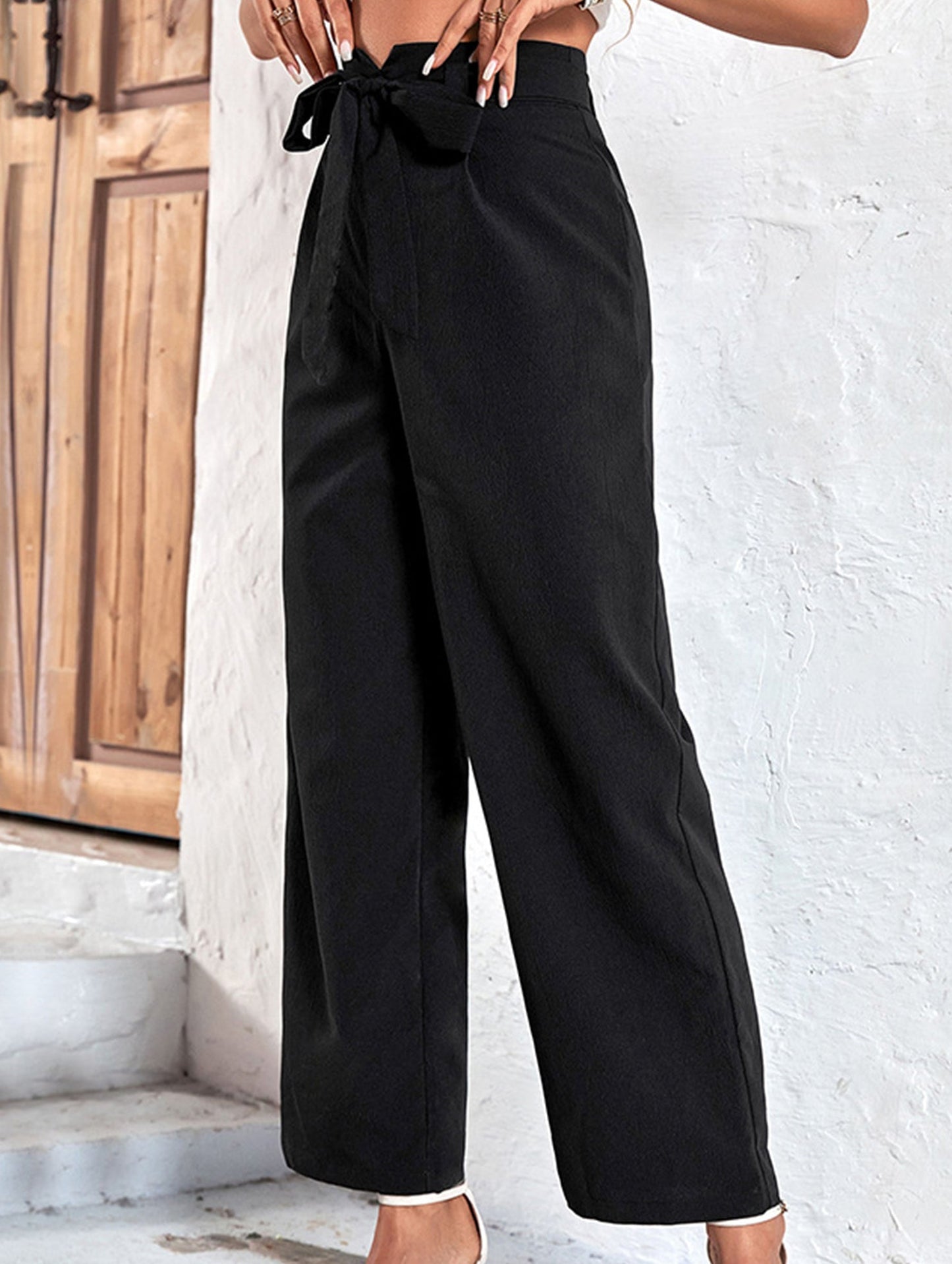 Black casual cropped trousers