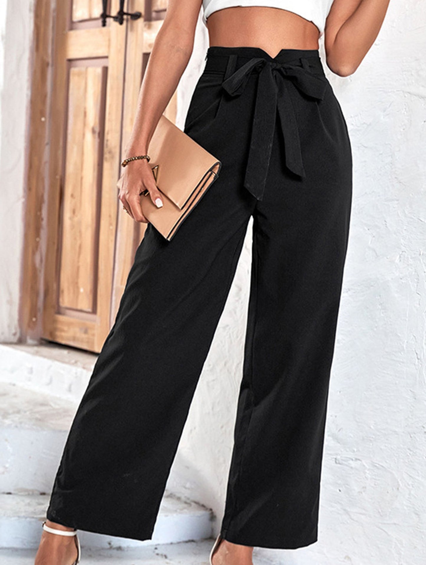 Black casual cropped trousers