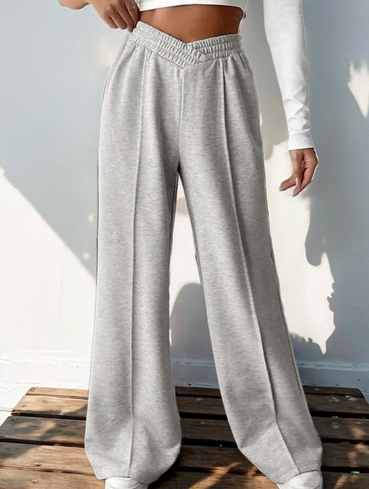 High-waisted solid color wide-leg casual pants