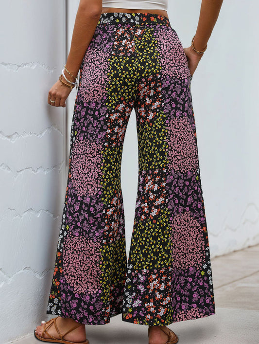 Lace-up leopard print high-waist wide-leg pants
