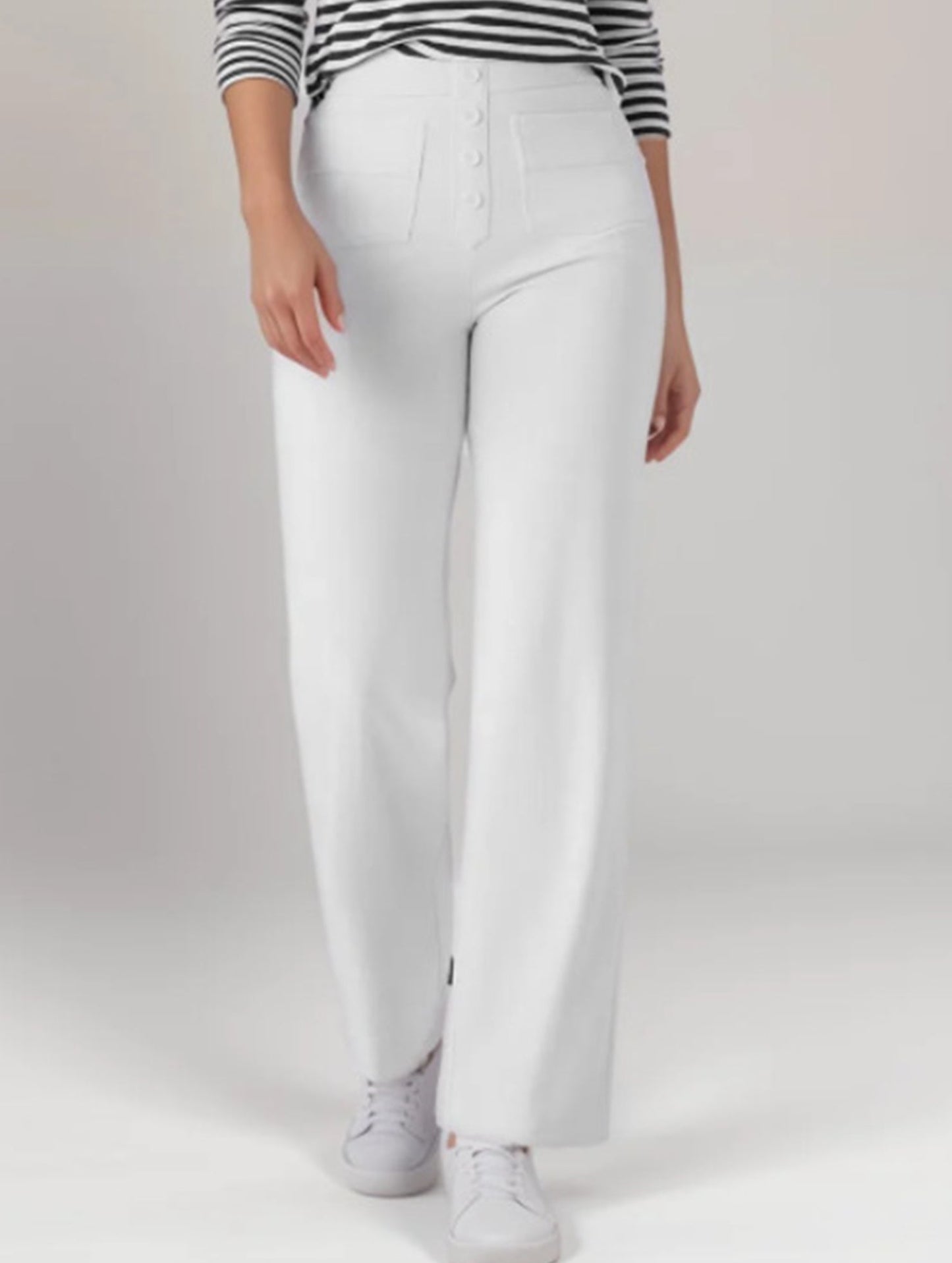 High-waisted buttoned casual straight-leg pants