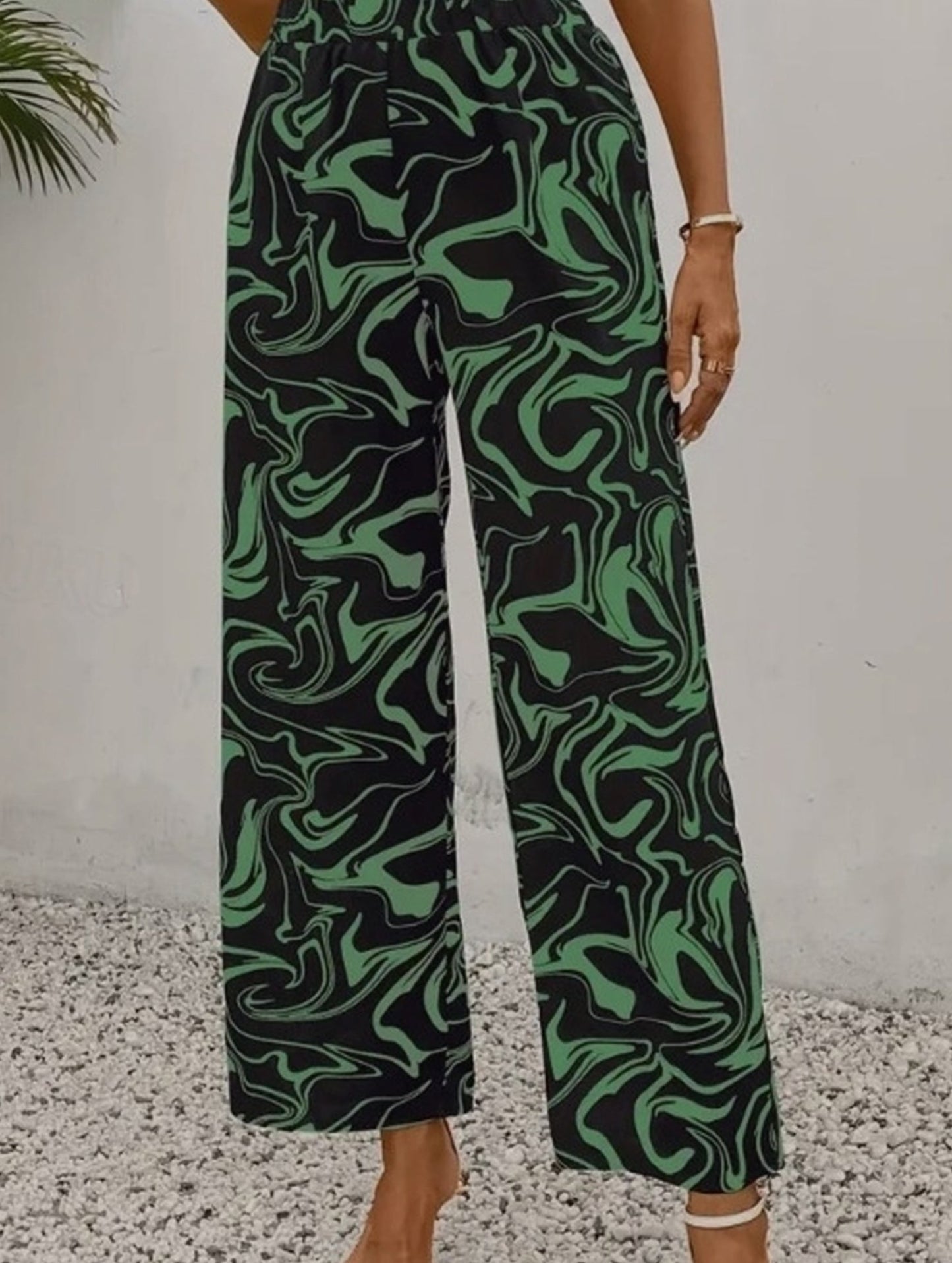 Drape casual printed straight-leg trousers