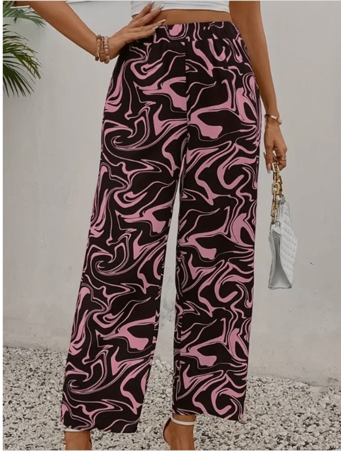 Drape casual printed straight-leg trousers