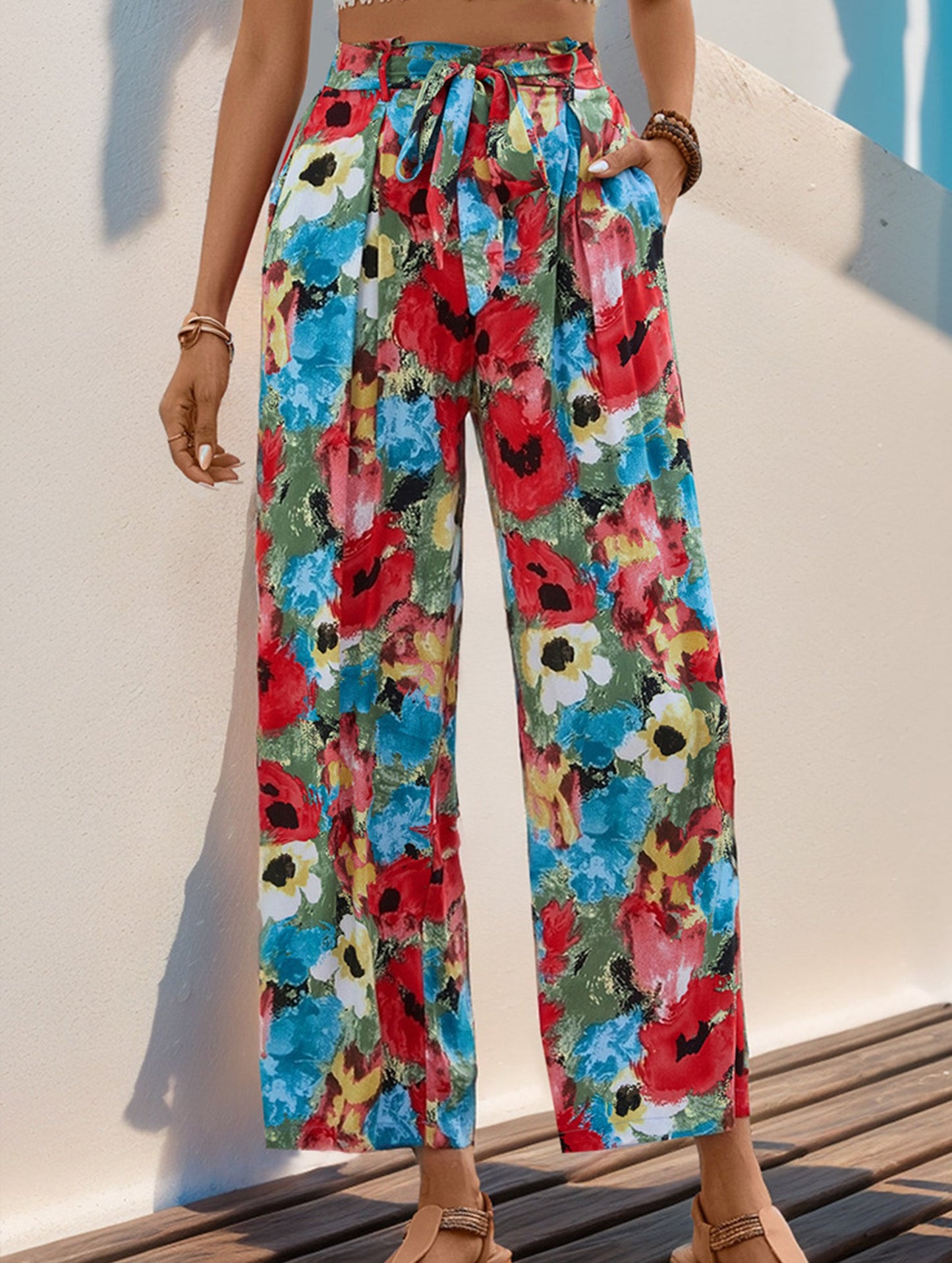High-waisted casual vacation wide-leg pants