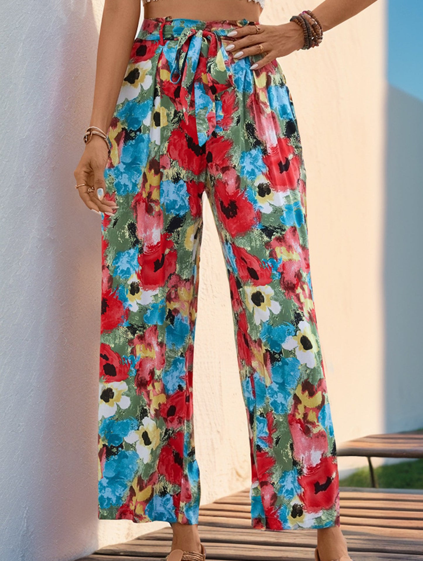 High-waisted casual vacation wide-leg pants