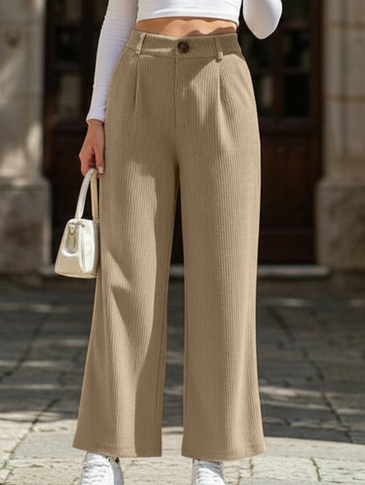 Simple high-waist solid color wide-leg pants