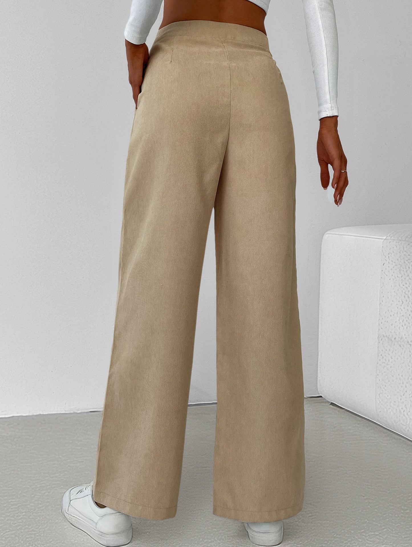 Simple high-waist solid color wide-leg pants