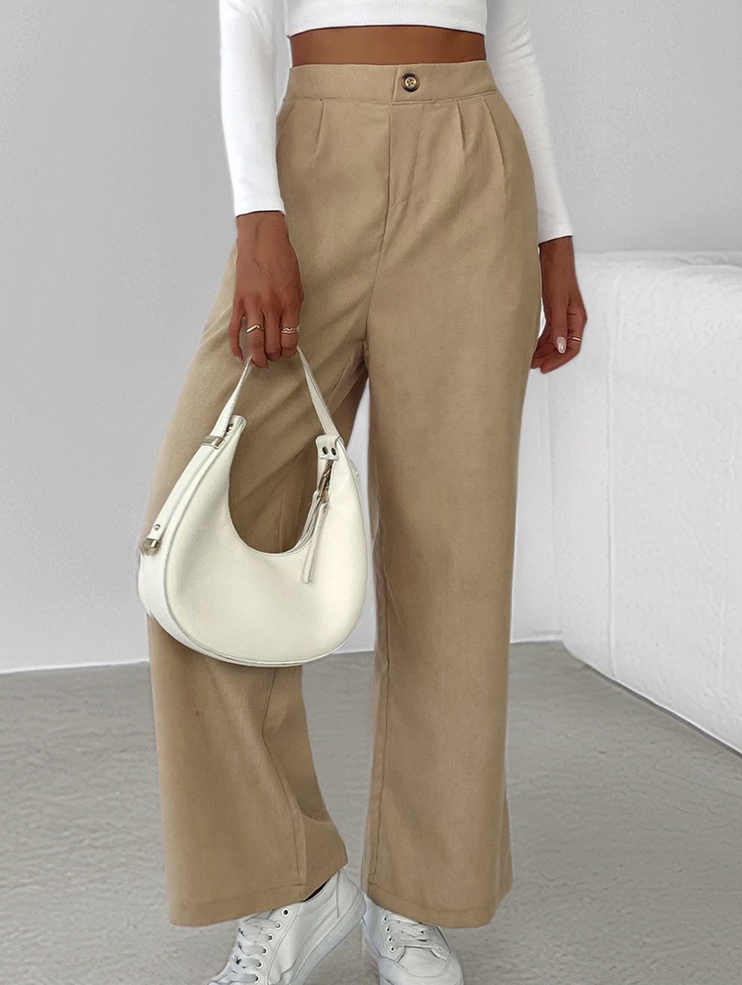 Simple high-waist solid color wide-leg pants