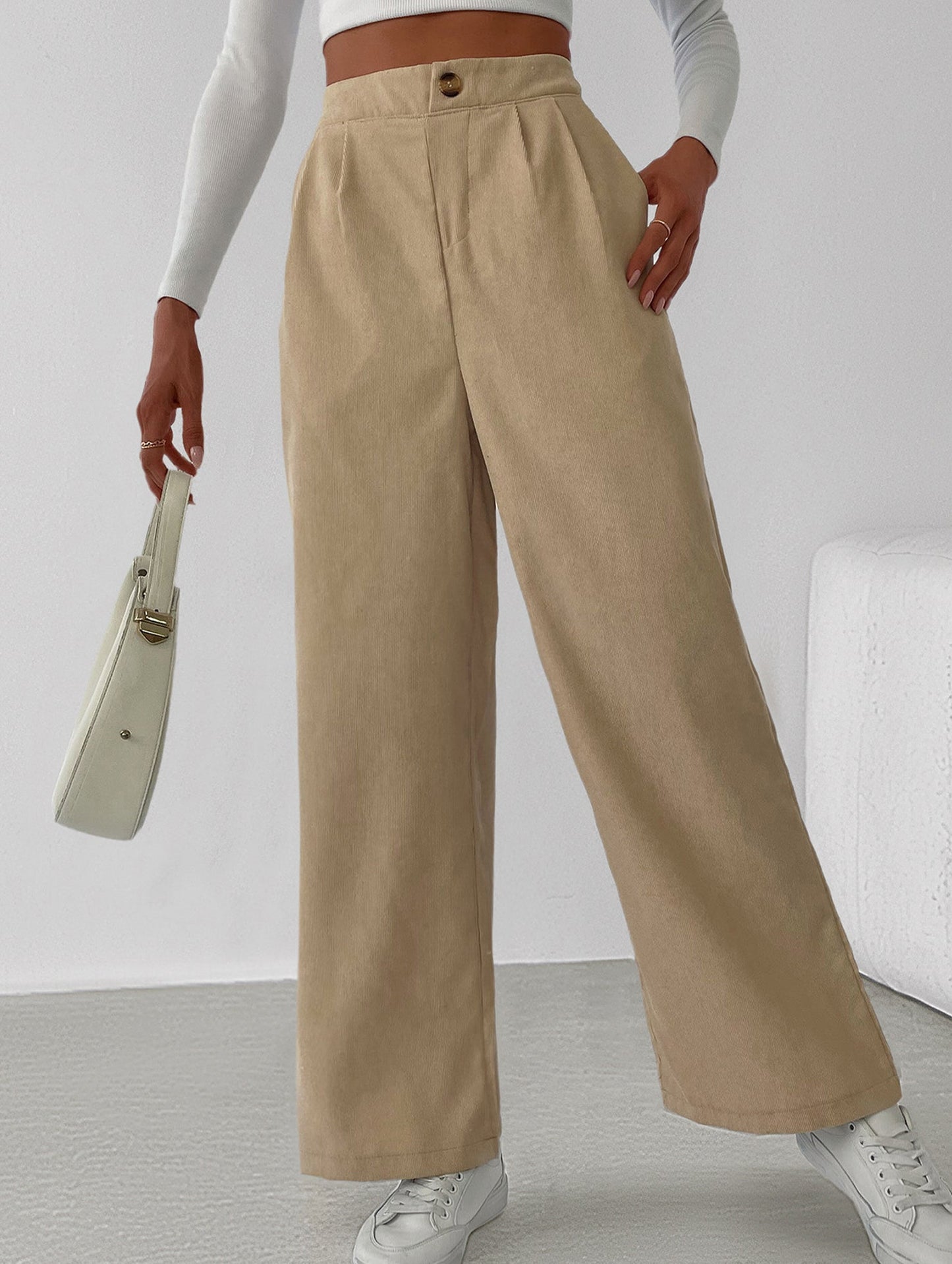 Simple high-waist solid color wide-leg pants