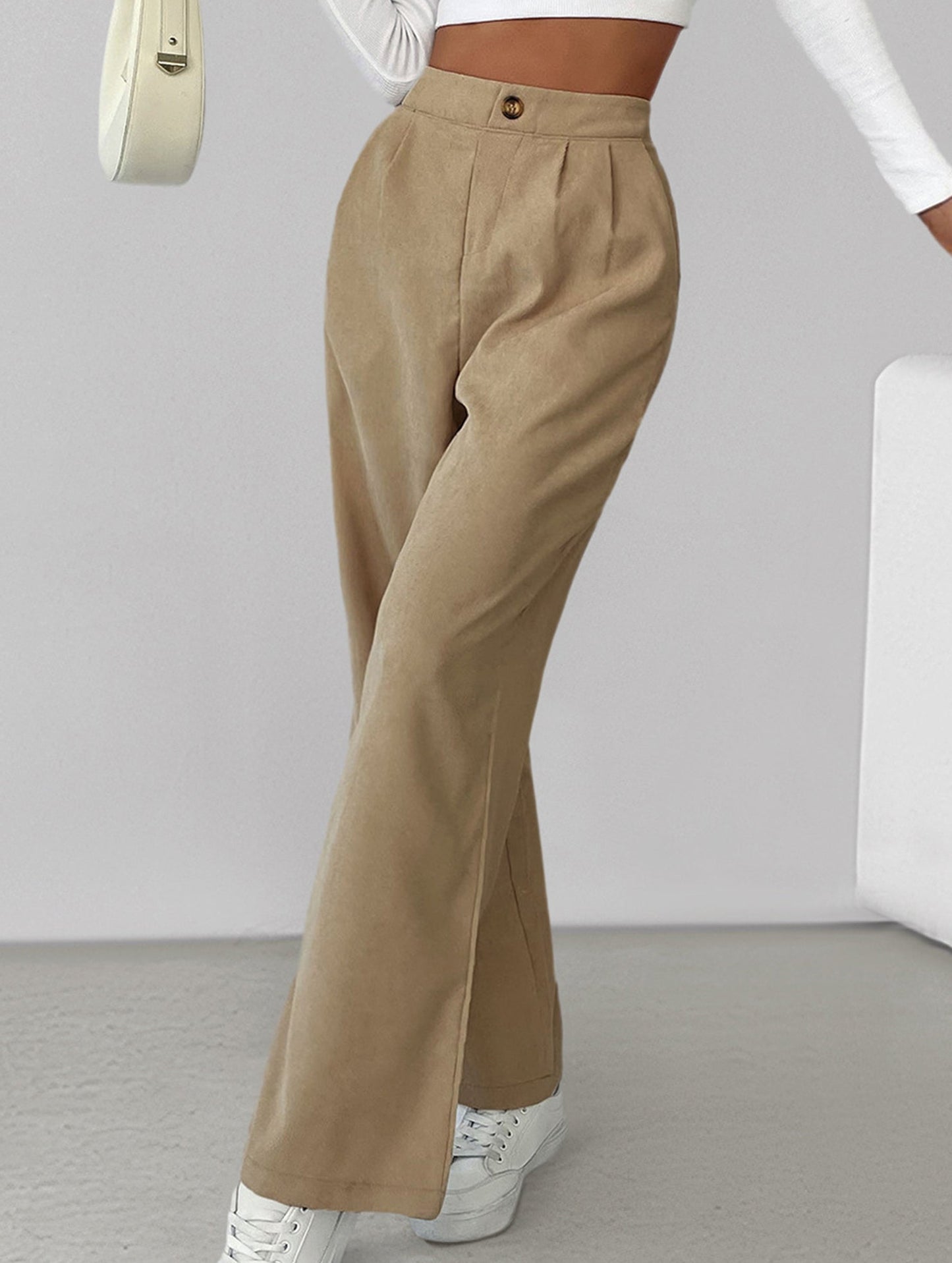 Simple high-waist solid color wide-leg pants