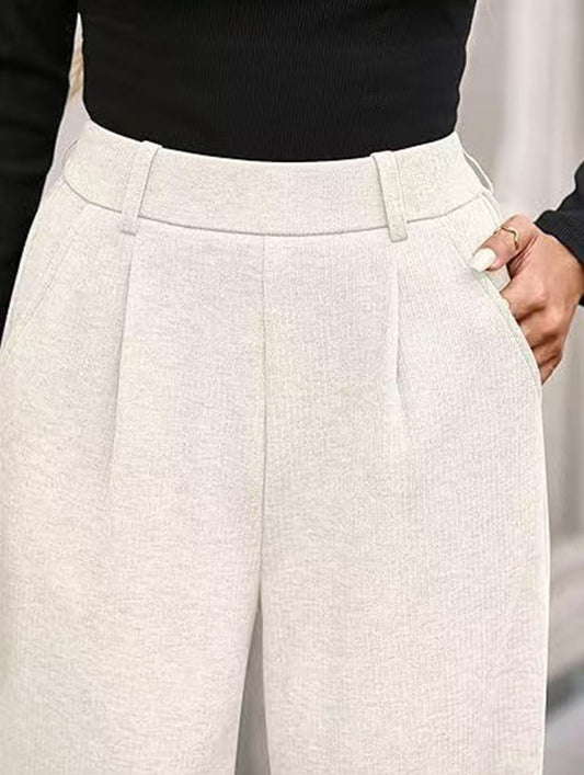 Versatile solid color straight wide-leg pants