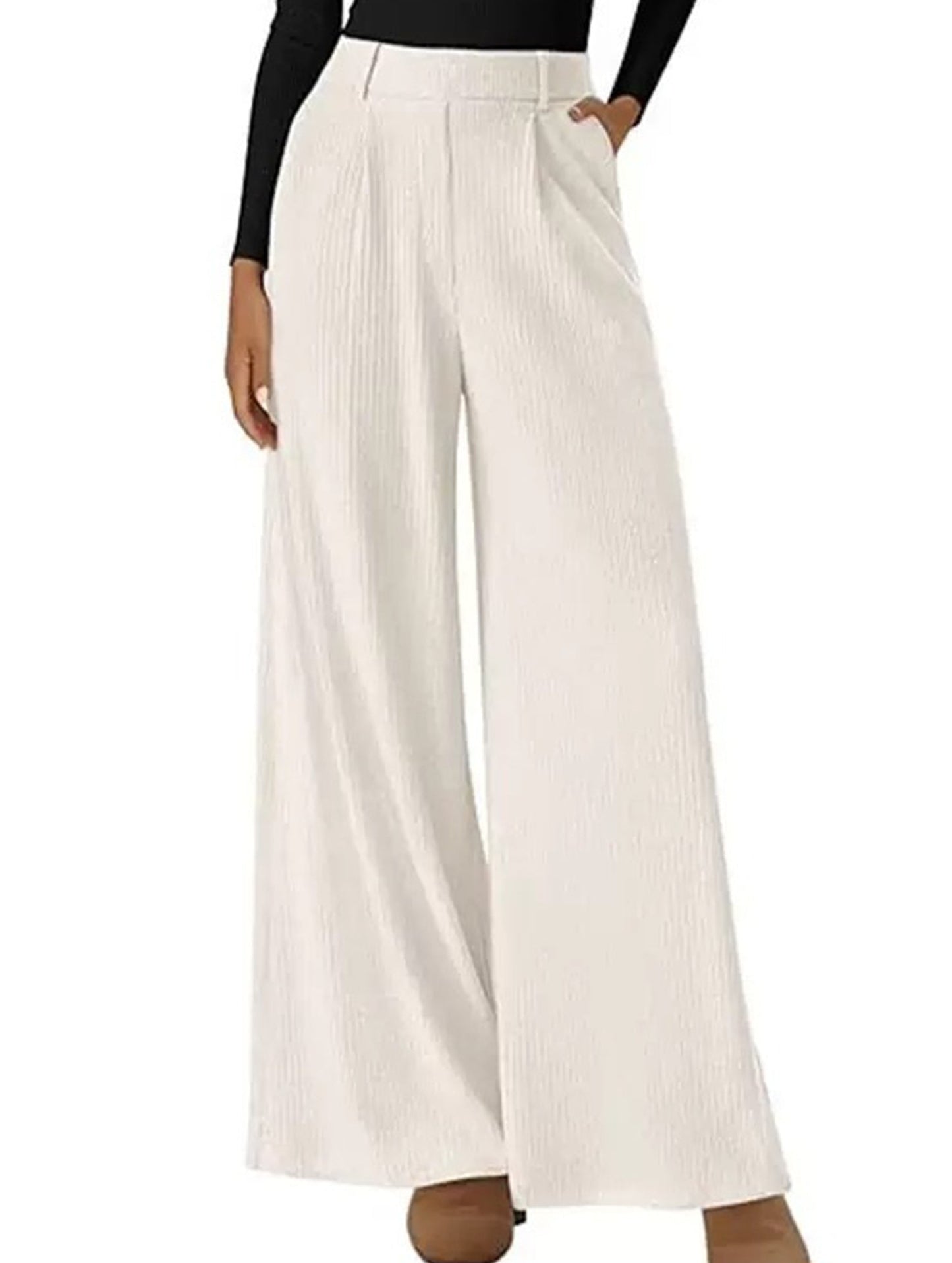 Versatile solid color straight wide-leg pants