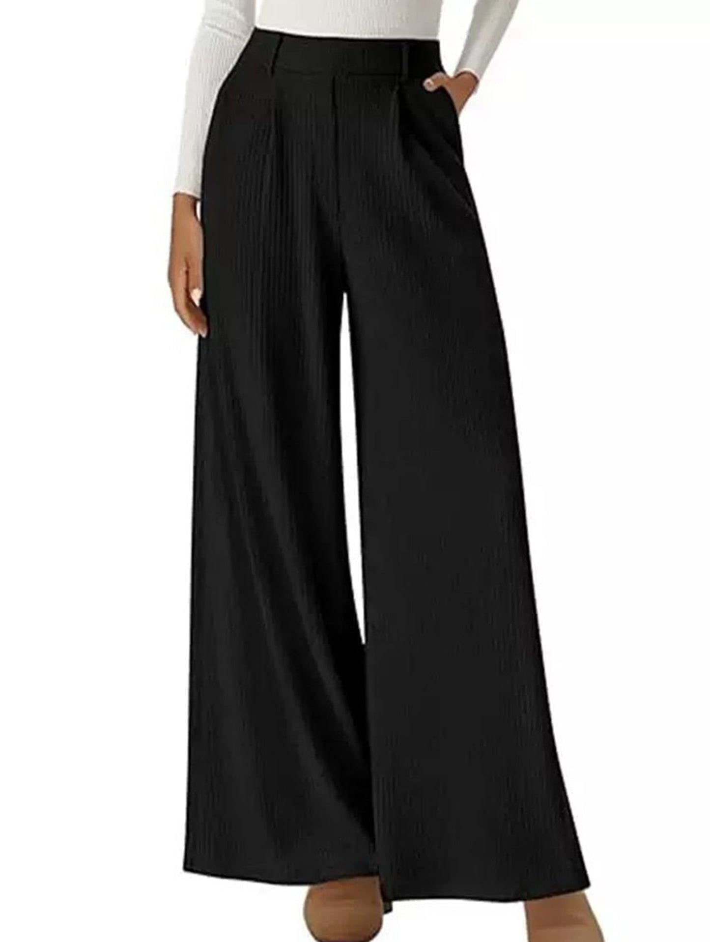 Versatile solid color straight wide-leg pants