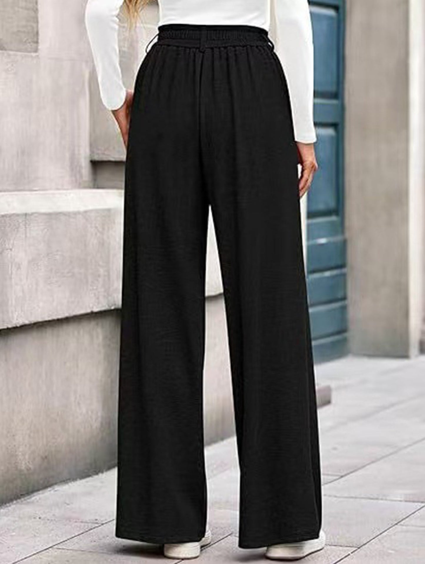 Versatile solid color straight wide-leg pants