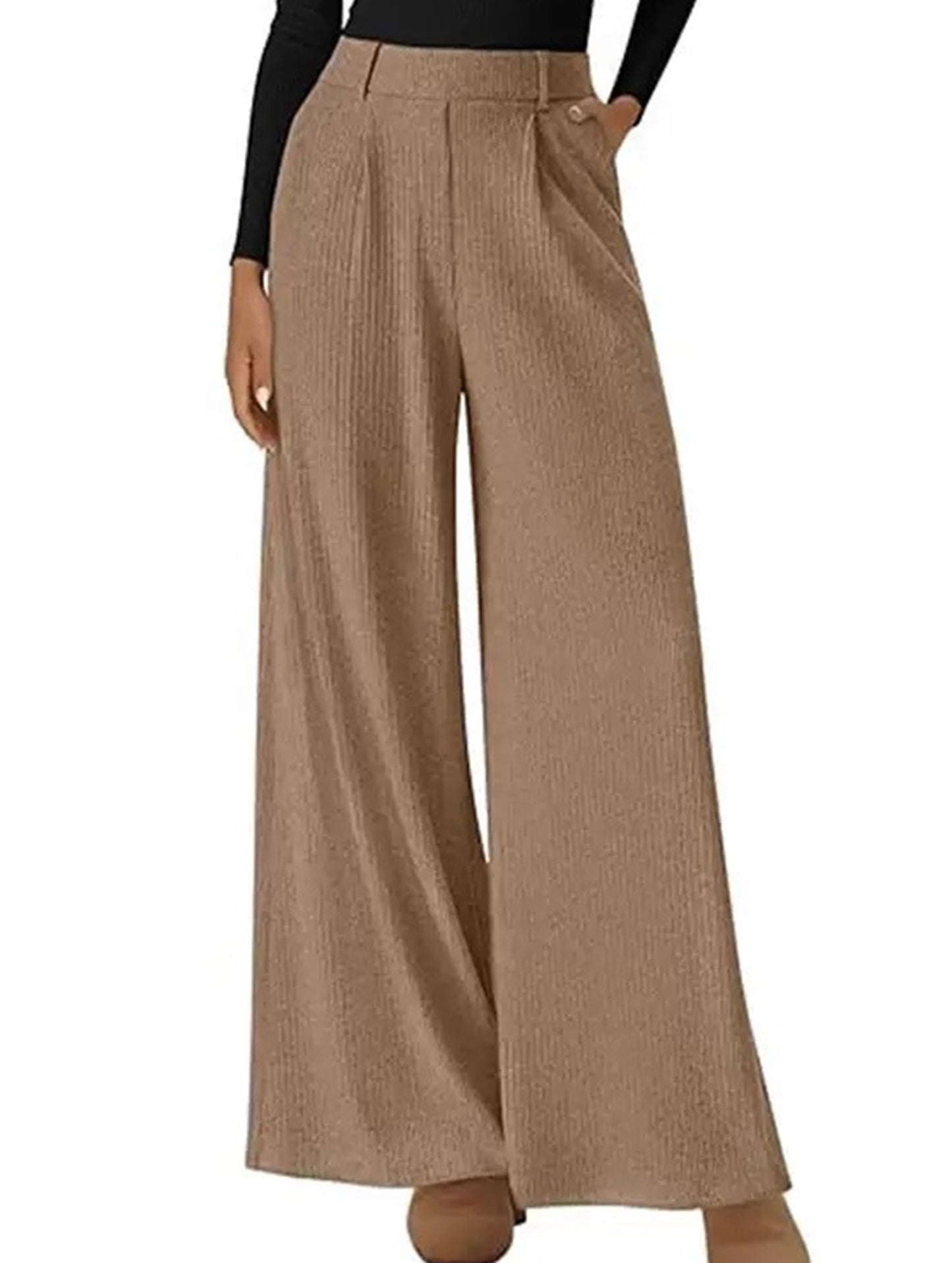 Versatile solid color straight wide-leg pants