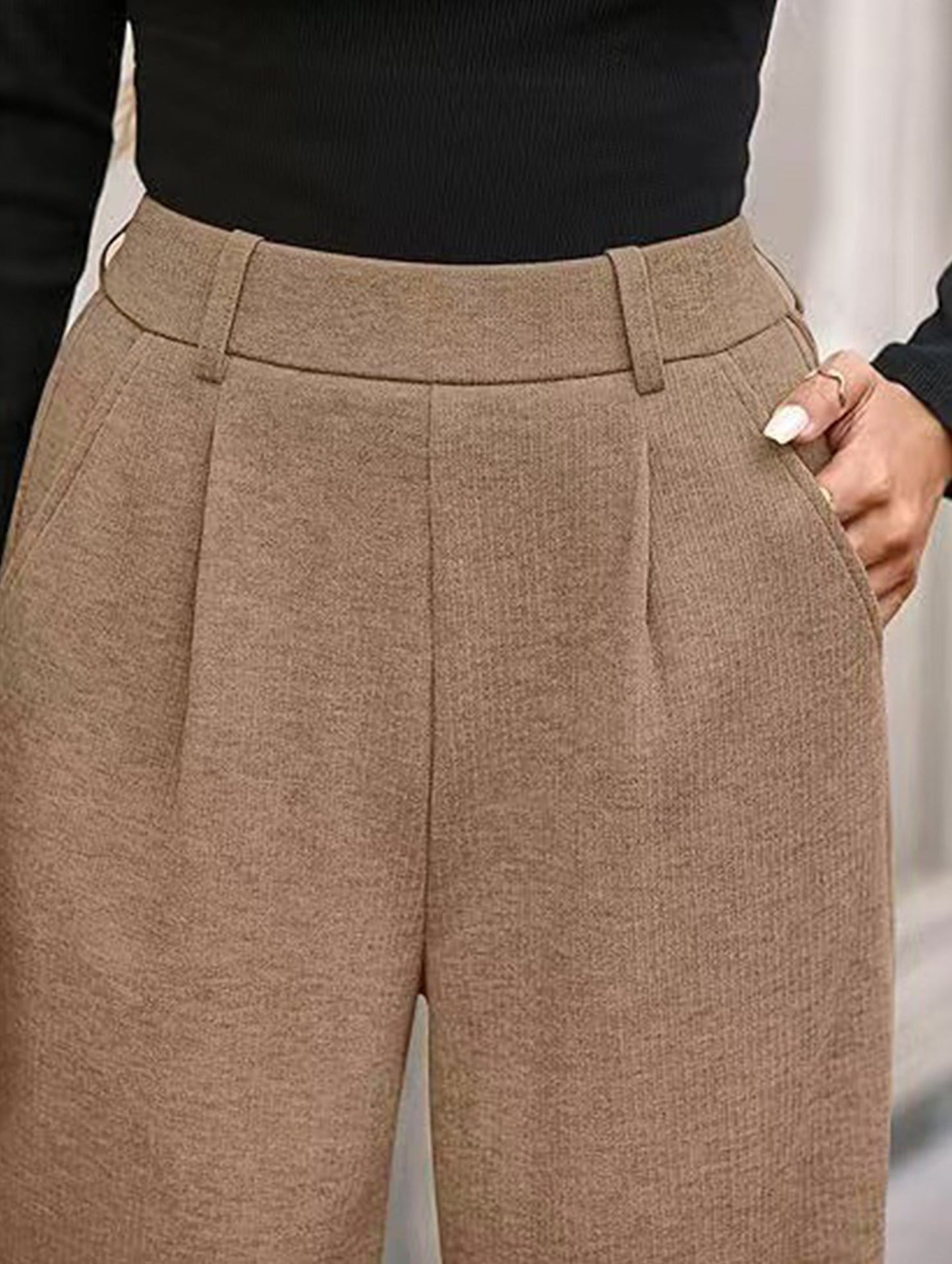 Versatile solid color straight wide-leg pants