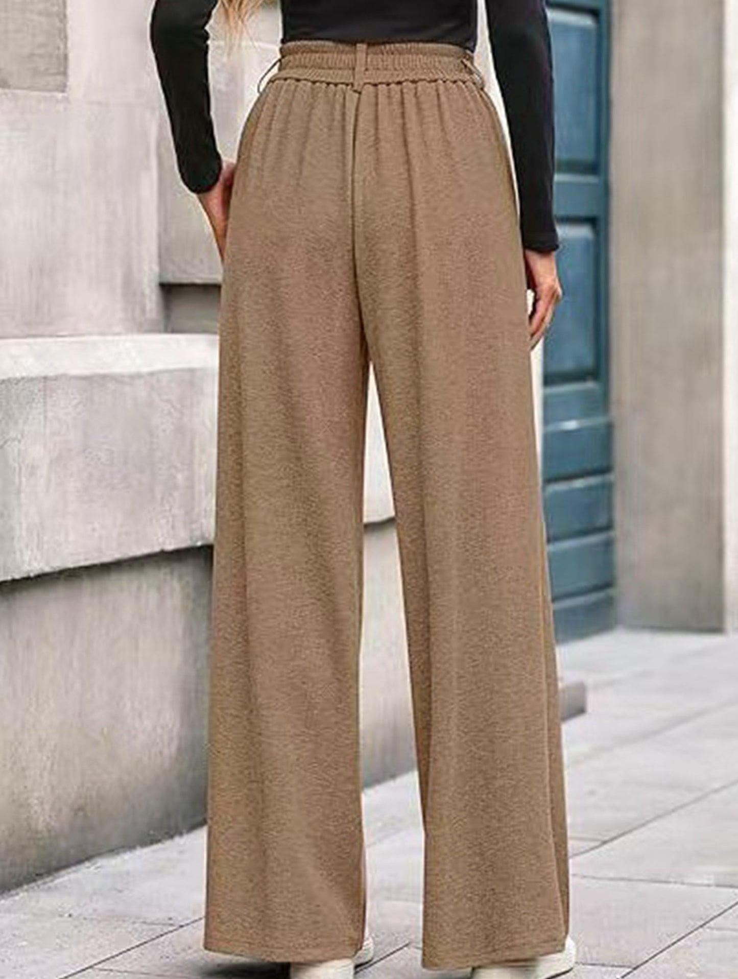 Versatile solid color straight wide-leg pants