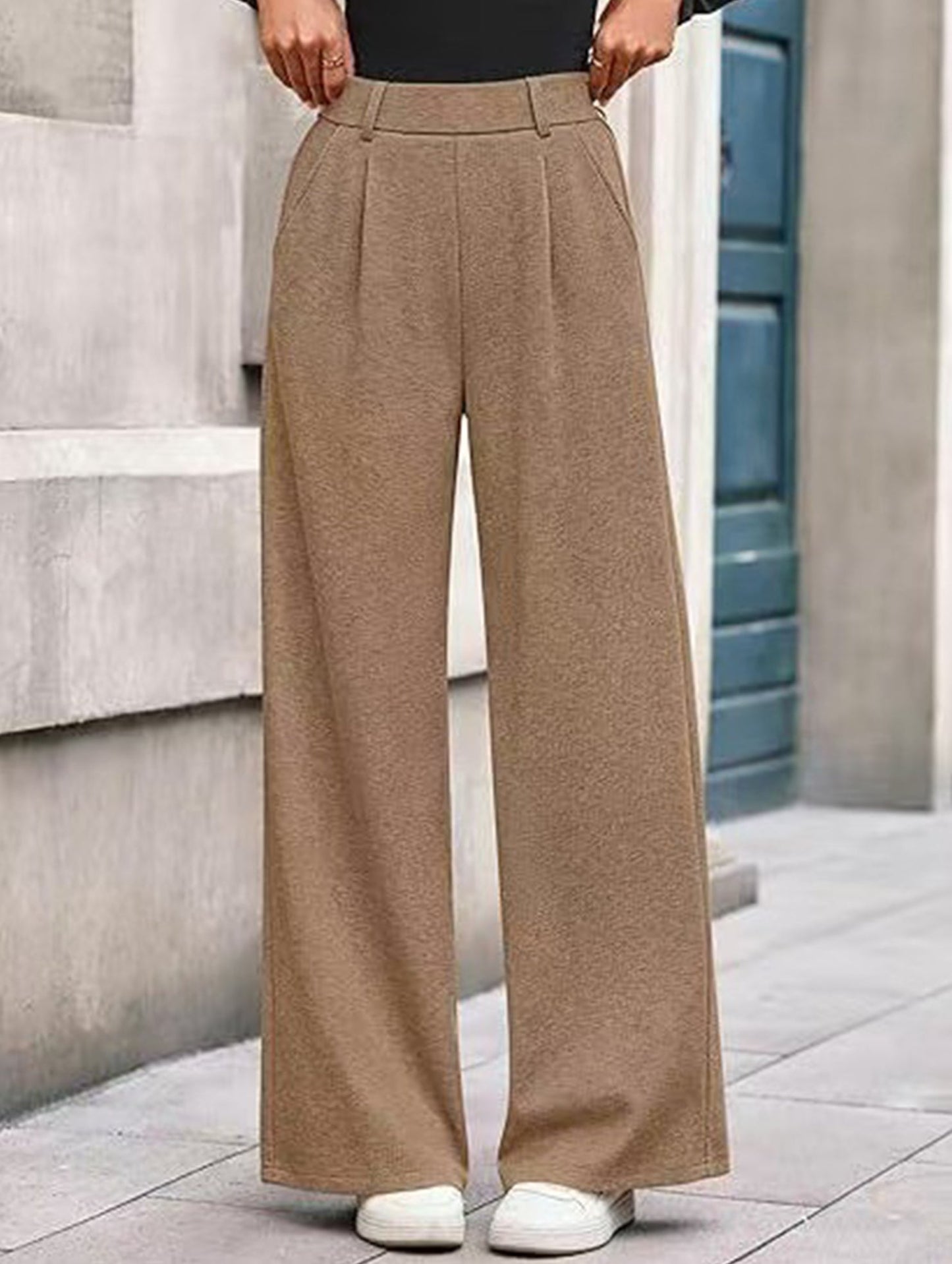 Versatile solid color straight wide-leg pants