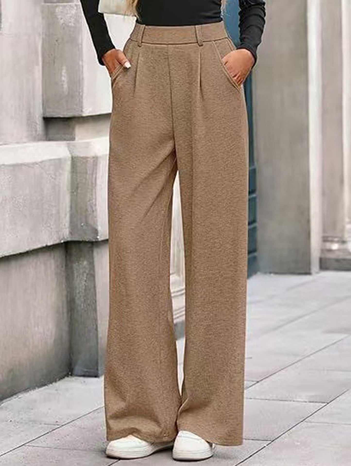 Versatile solid color straight wide-leg pants