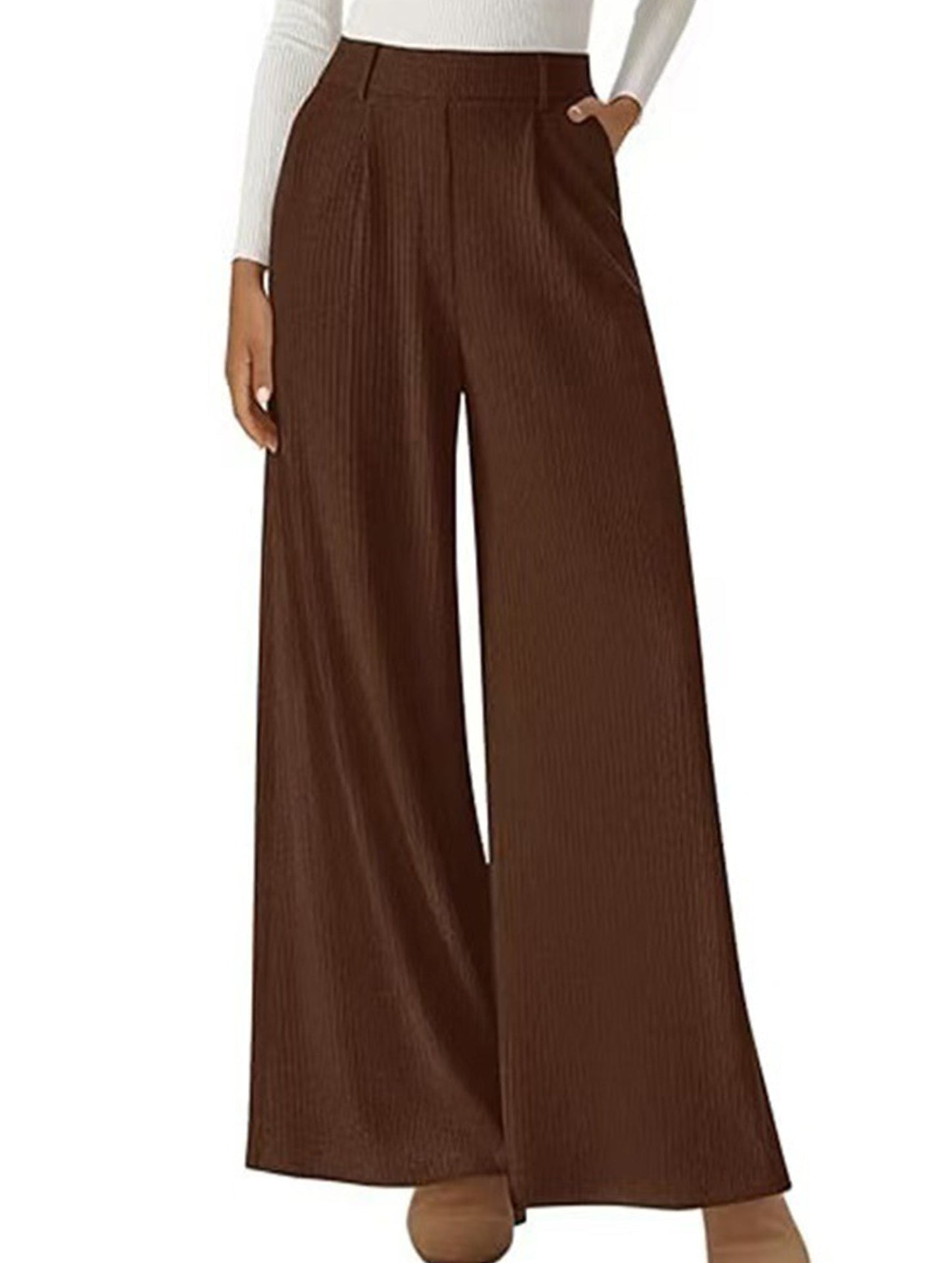 Versatile solid color straight wide-leg pants