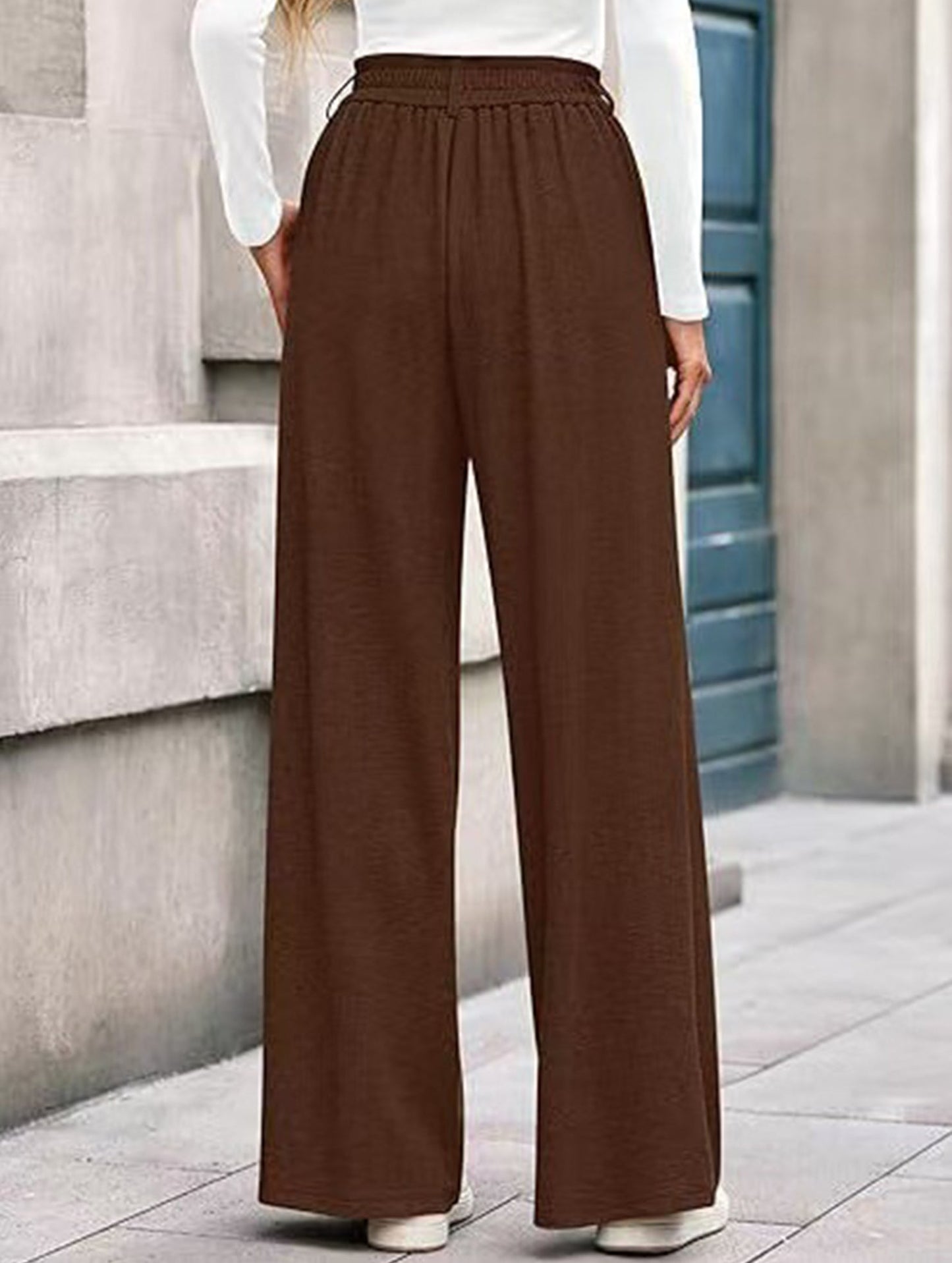 Versatile solid color straight wide-leg pants